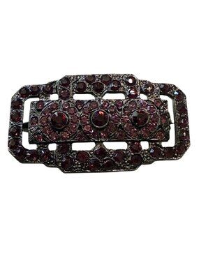 Nancy Katz Vintage Purple Rhinestone Brooch Pin Art Deco Style Rectangular